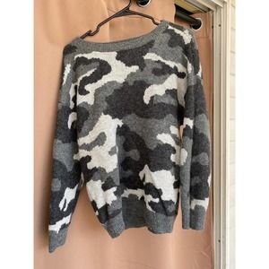 Lucky Brand Grey Camo Sweater Size 1X Camouflage Crewneck Sweater